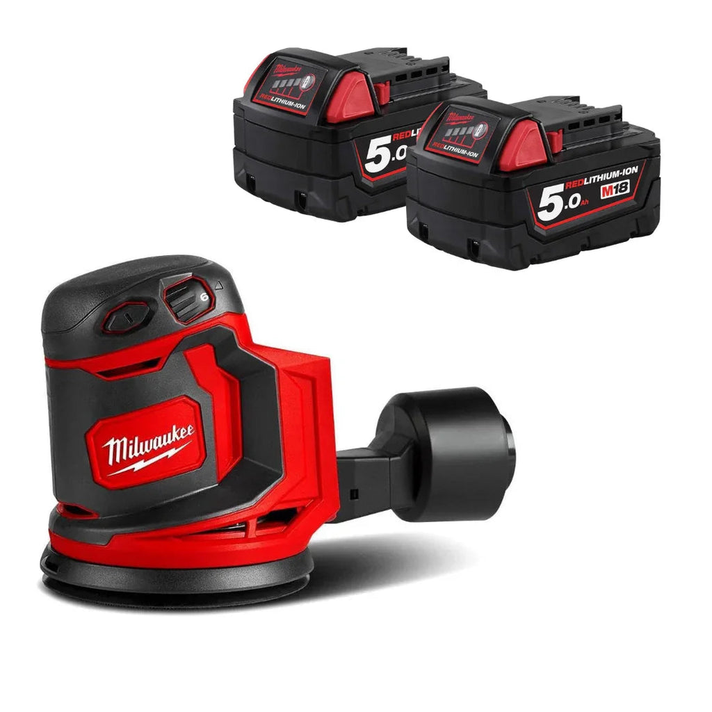 Milwaukee M18 BOS125-0 Orbital Sander + 2× 5.0Ah Batteries